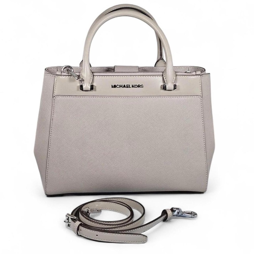 Michael Kors Bag Gibson Pearl Grey Saffiano Leather Satchel